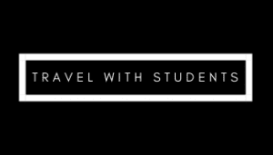 Black background with white rectangle around the text "Travel with Students"